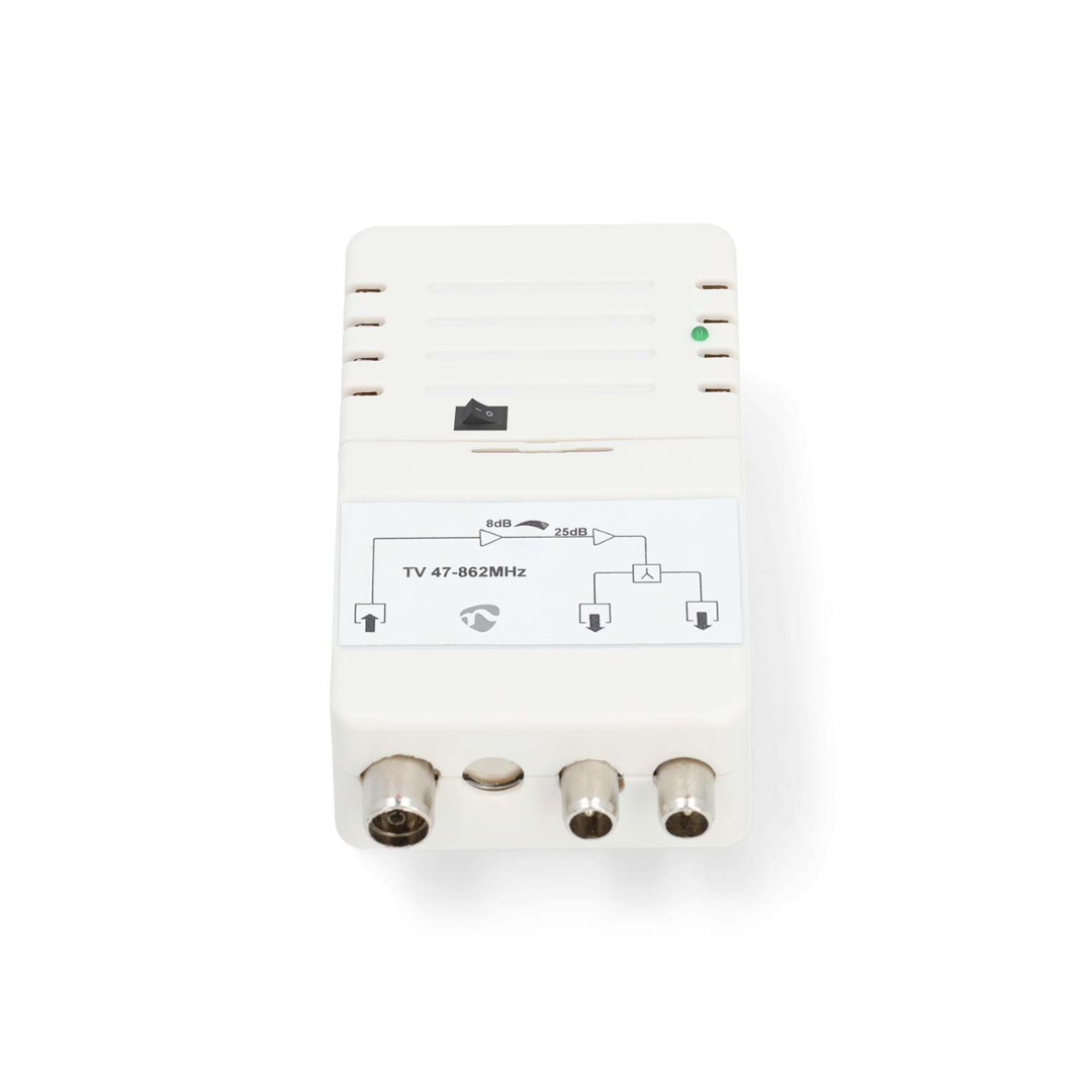 Amplificador CATV Ganancia: 25 dB  47 - 862 MHz  Número de salidas: 2 Control de ganancia Blanco