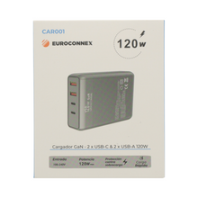 Carregador USB de 120 W (2 portas USB-A + 2 portas USB-C) - Universal com entrada de 100-240 V.