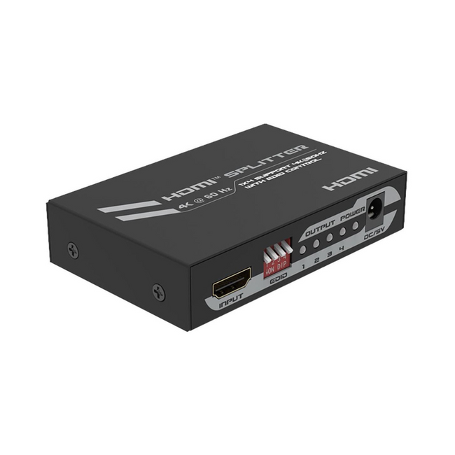 Divisor HDMI com 1 entrada e 4 saídas, resolução até 4K a 60Hz e função EDID.