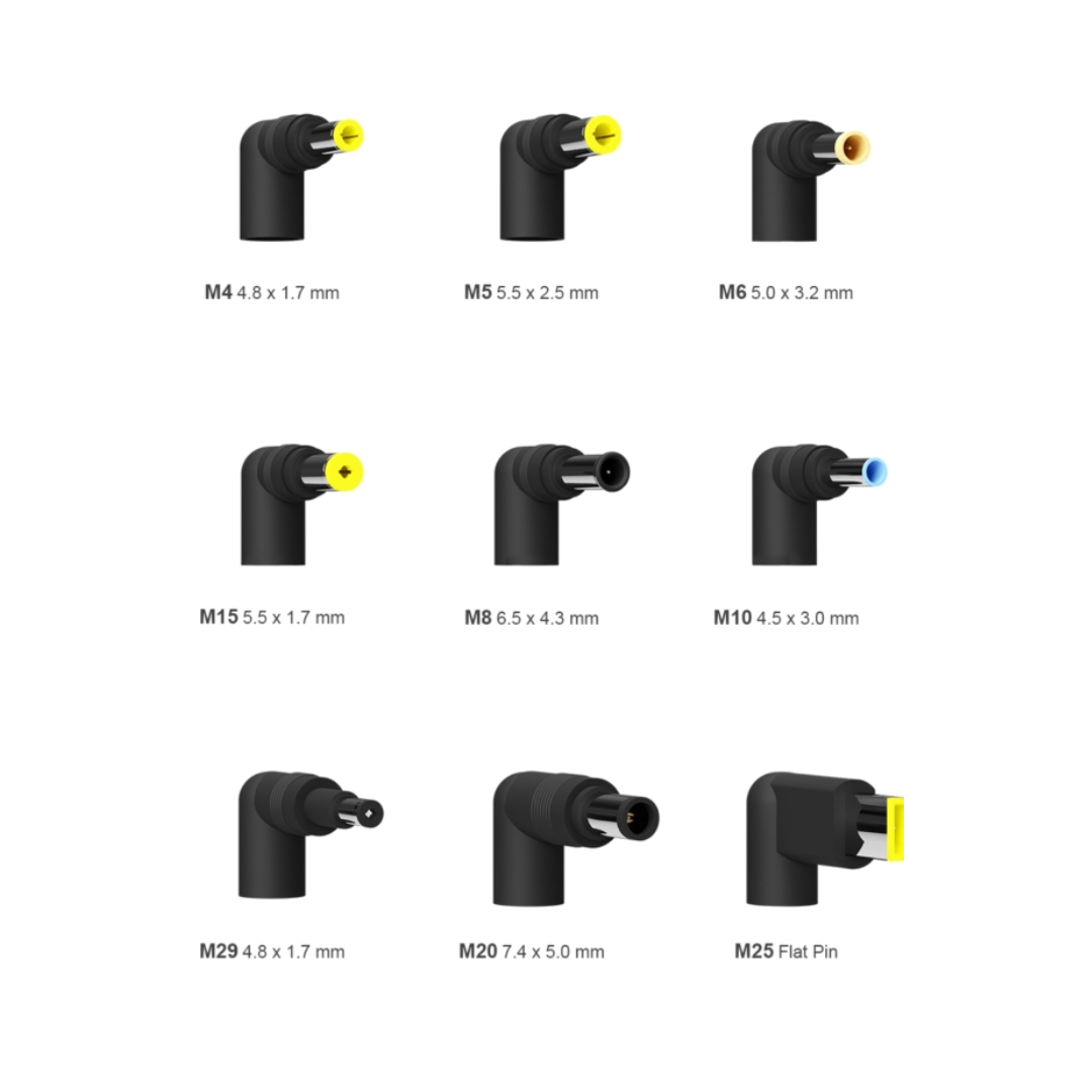 Carregador universal automático multivoltagem para portátil de 65 W com 9 conectores + USB-A QC 3.0