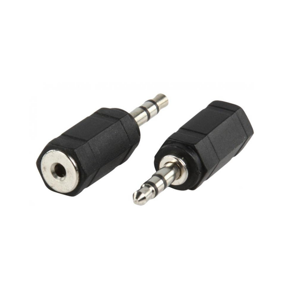 Adaptador de áudio para microfone com conector mini jack estéreo macho de 3,5 mm para conector fêmea de 2,5 mm