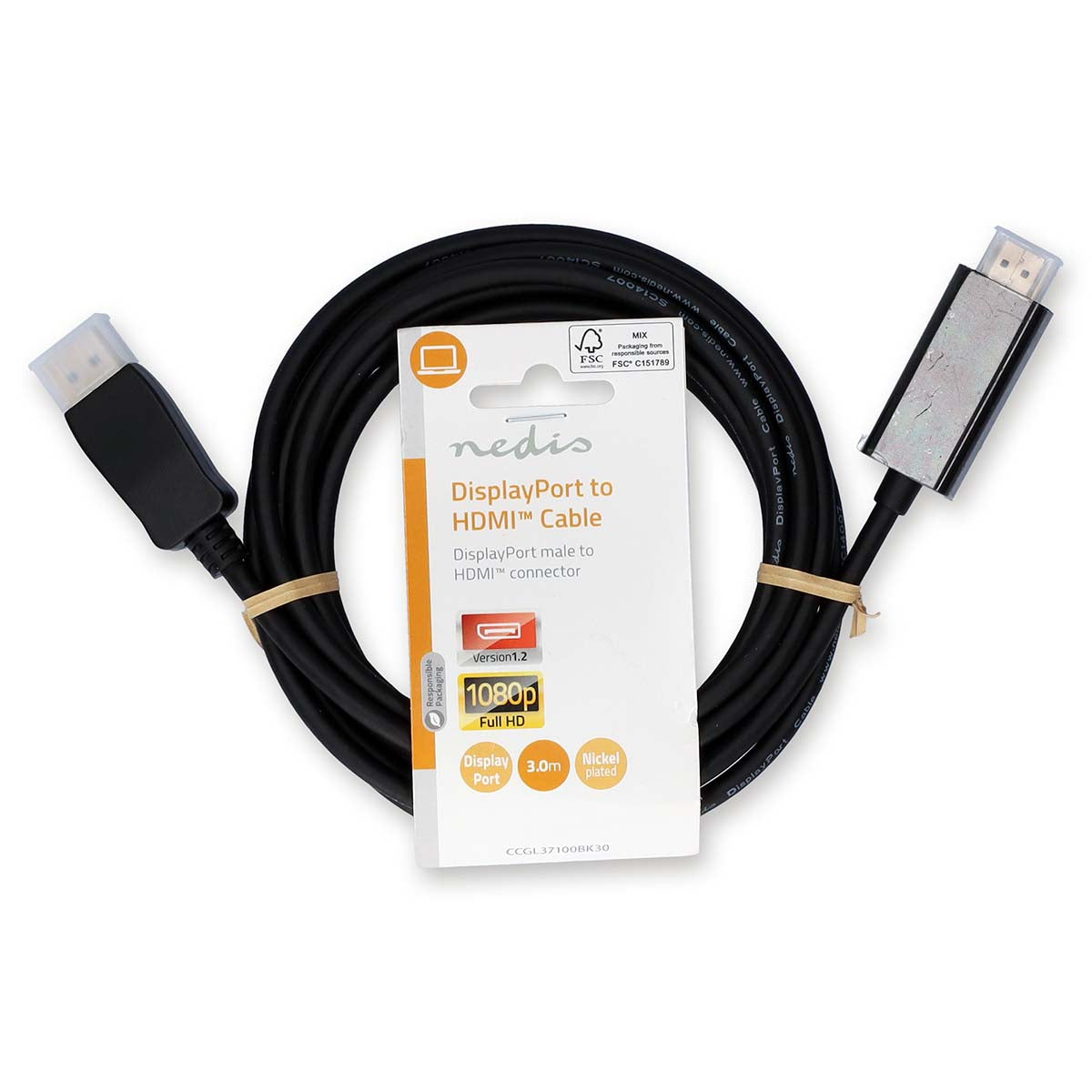Cable Displayport - HDMI | Macho Conector 3,0 m Negro