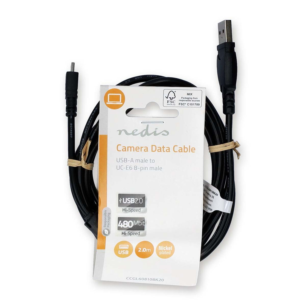 Cabo USB 2.0 | USB-A Macho | UC-E6 8 pinos Macho | 480 Mbps | Niquelado | 2,00 m | Redondo | PVC | Preto