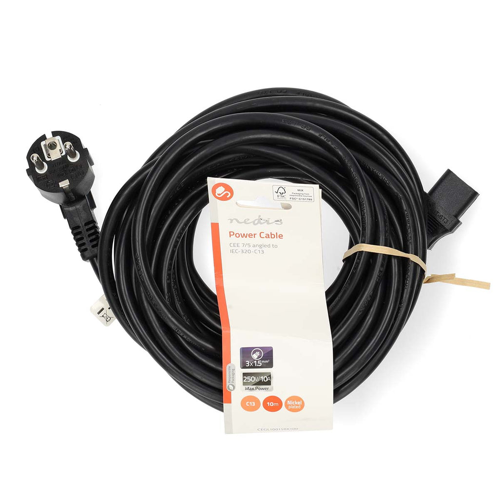 Power Cable 3 x 1.5 mm² | Schuko Male Angled - IEC-320-C13 2.0 m Black
