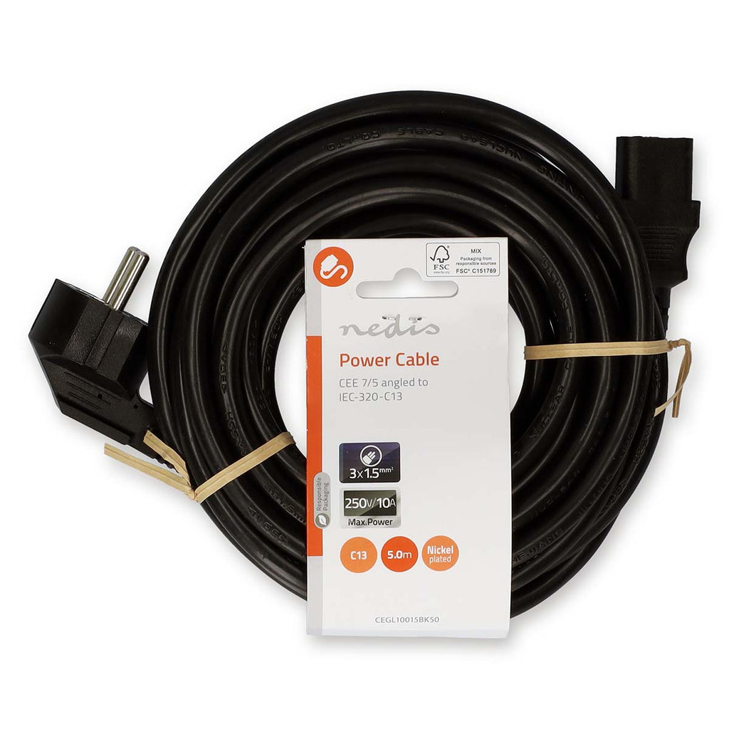 Power Cable 3 x 1.5 mm² | Schuko Male Angled - IEC-320-C13 2.0 m Black