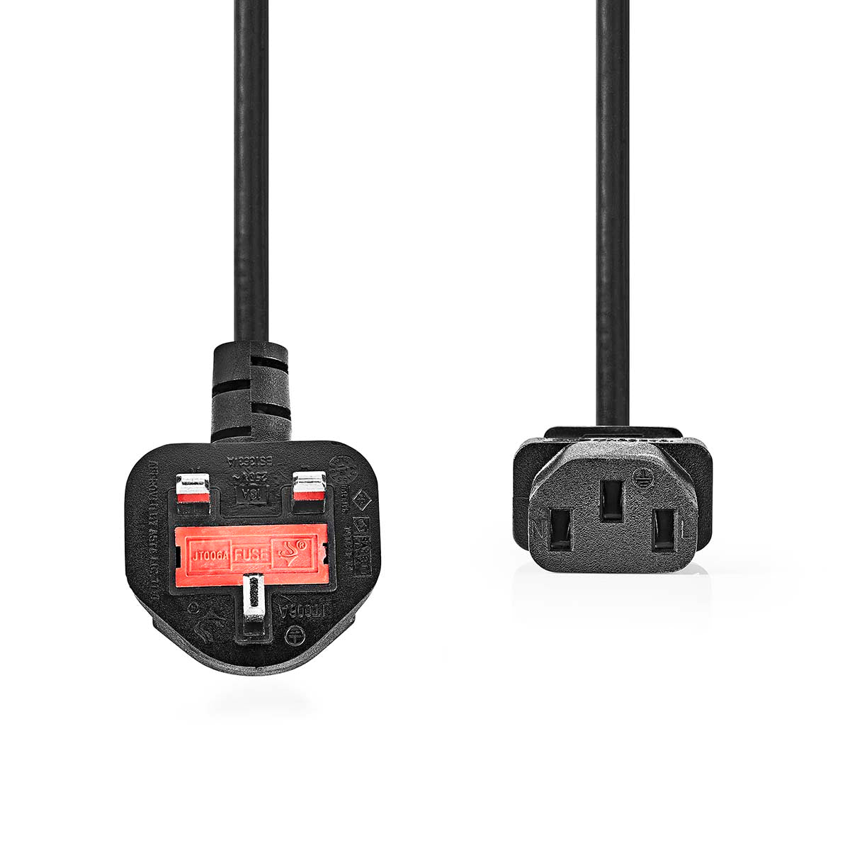 Cable de Alimentación Reino Unido Macho IEC-320-C13 Angulado Recto Negro
