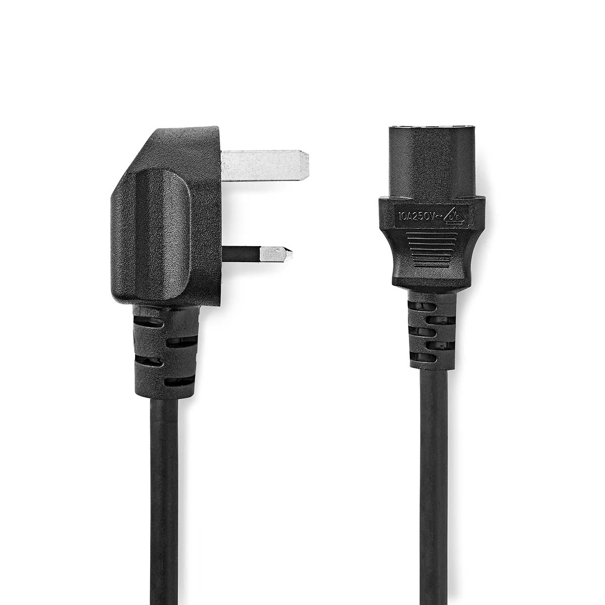 Cable de Alimentación Reino Unido Macho IEC-320-C13 Angulado Recto Negro