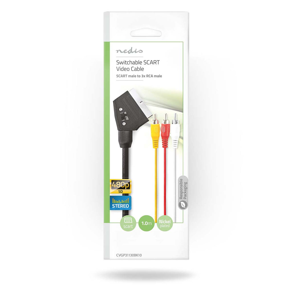 Switchable SCART Cable | Male - 3x RCA 1.0 m Black