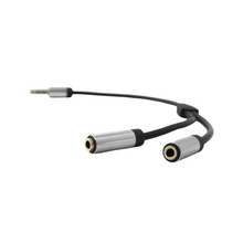 Cabo de microfone + áudio com conector macho de 4 pinos de 3,5 mm para 2 conectores fêmea de 3,5 mm 