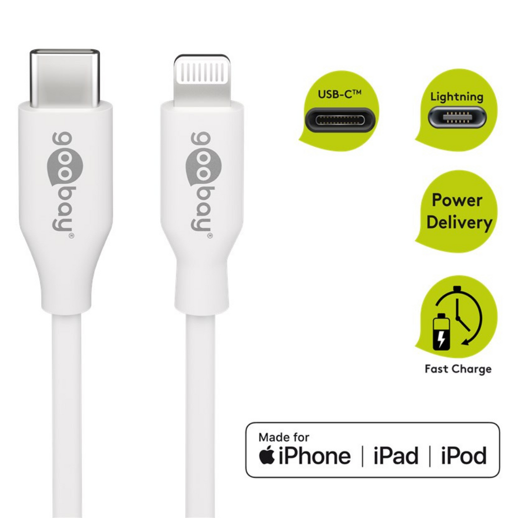 Cable Lightning USB-C para carga y sincronización, 0,5 m, blanco