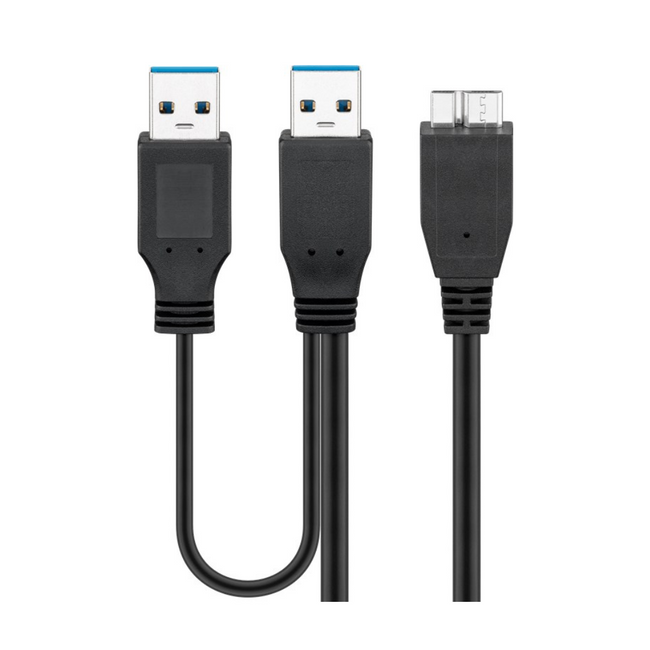 Cable USB 3.0 Dual Power Superspeed, Negro de 0.3m