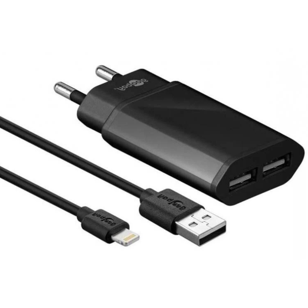 Cargador con Cable Lightning Negro de 1m