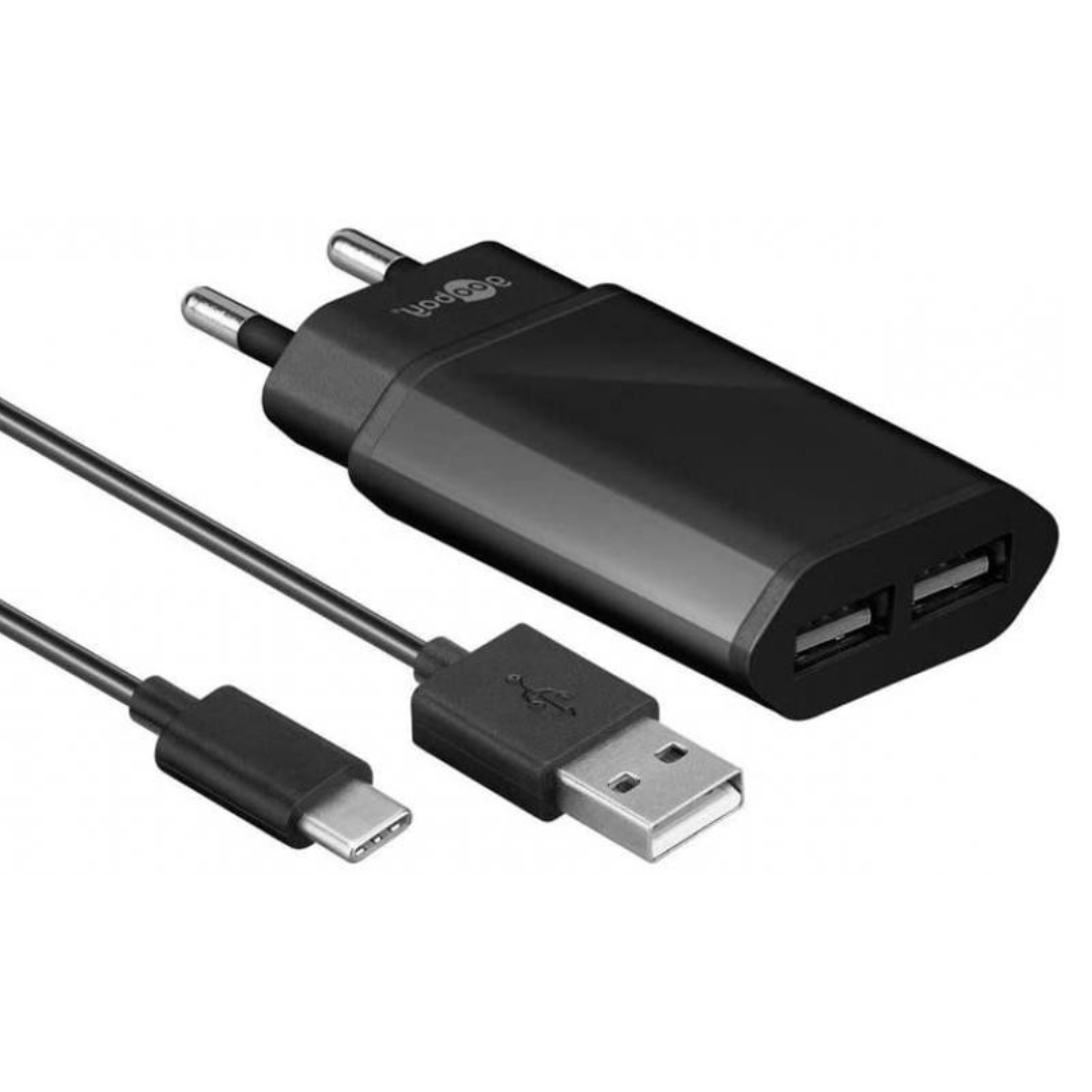 Juego de cargador mas cable USB tipo C de 1 metro negro