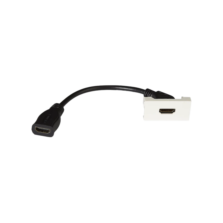 Conexión por cable de 10 cm con conector HDMI hembra. Blanco (RAL 9003) 45 x 22'5 x 38'5 mm fondo