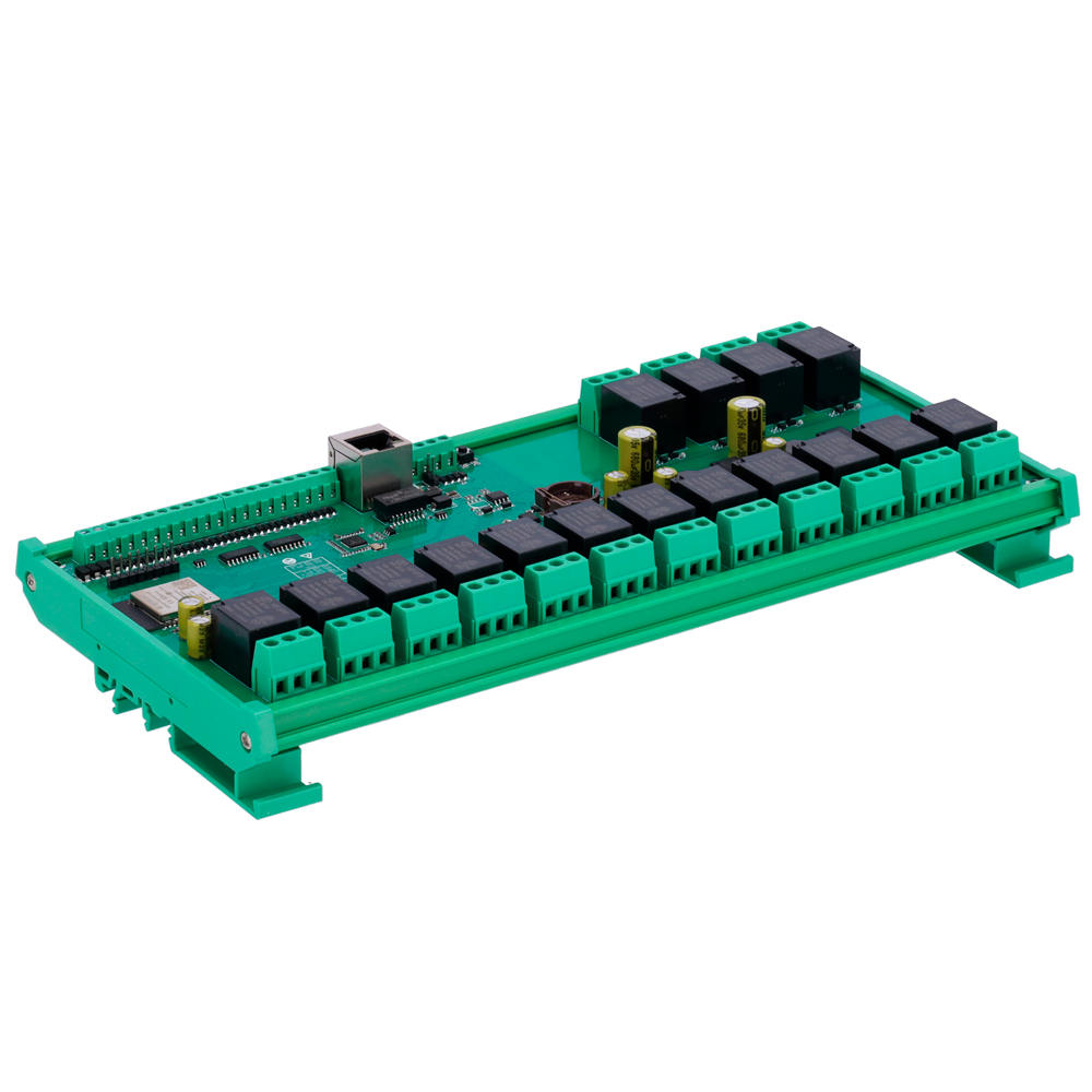 Módulo de adquisición y control de datos | 16 entradas digit. / 16 salidas de relé (NA/NC) | Protocolos: Modbus/TCP, TCP/IP, UDP, HTTP,...  | Servidor web integrado | 1 puerto Ethernet 10/100 Base-TX, 1 puerto WiFi | Montaje en carril DIN