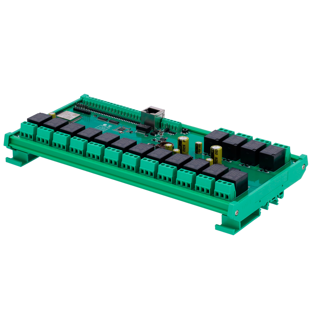 Módulo de adquisición y control de datos | 16 entradas digit. / 16 salidas de relé (NA/NC) | Protocolos: Modbus/TCP, TCP/IP, UDP, HTTP,...  | Servidor web integrado | 1 puerto Ethernet 10/100 Base-TX, 1 puerto WiFi | Montaje en carril DIN