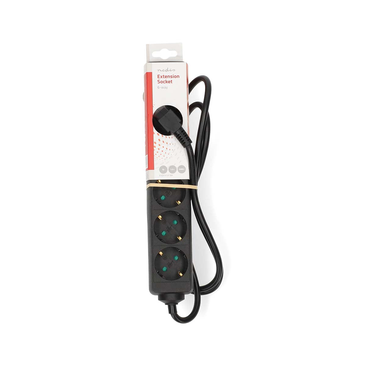 Regleta 6 tomas Negra 1,50 m  cable | 3680 W | 16 A