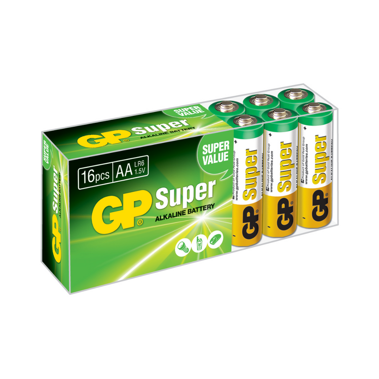 Pilhas AA, LR06 SUPER ALCALINE - Caixa de 16 unidades.