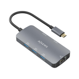 USB-C DOCK 6 EN 1, HDMI RJ45  3x USB-A USB-C PD 100W, GRIS, 15CM