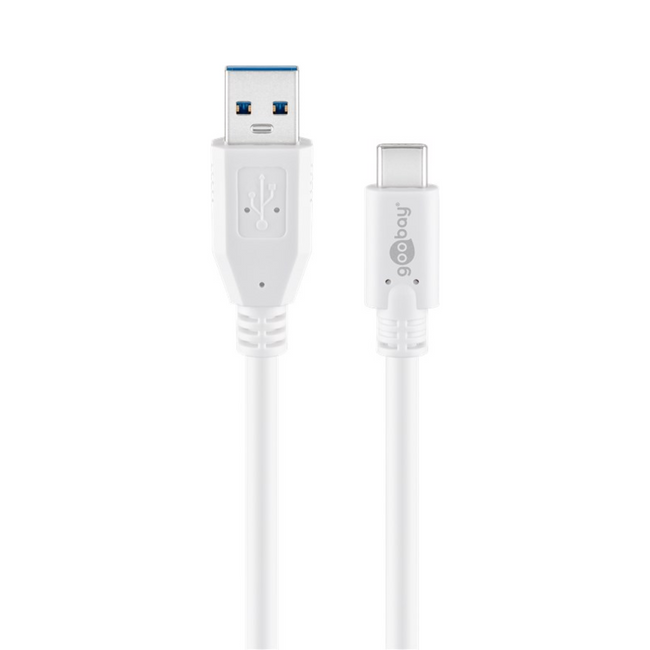 Cable USB-C  to USB A 3.0, Blanco de 0,5m