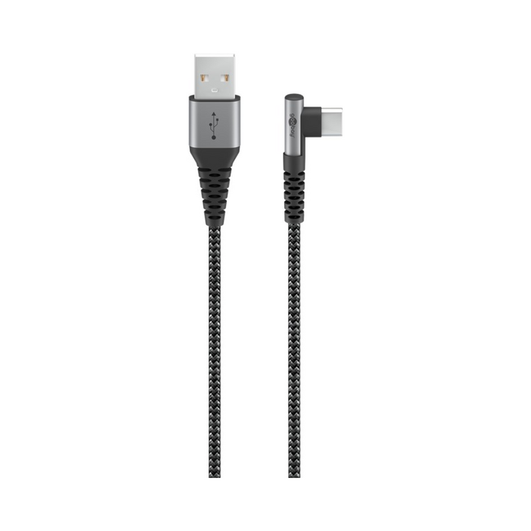 USB-C™ to USB-A Textile Cable with Metal Connectors (Space Gray/Silver), 90°, 2 m