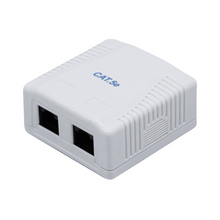 Caixa de montagem superficial com 2 conectores RJ45 fêmea.