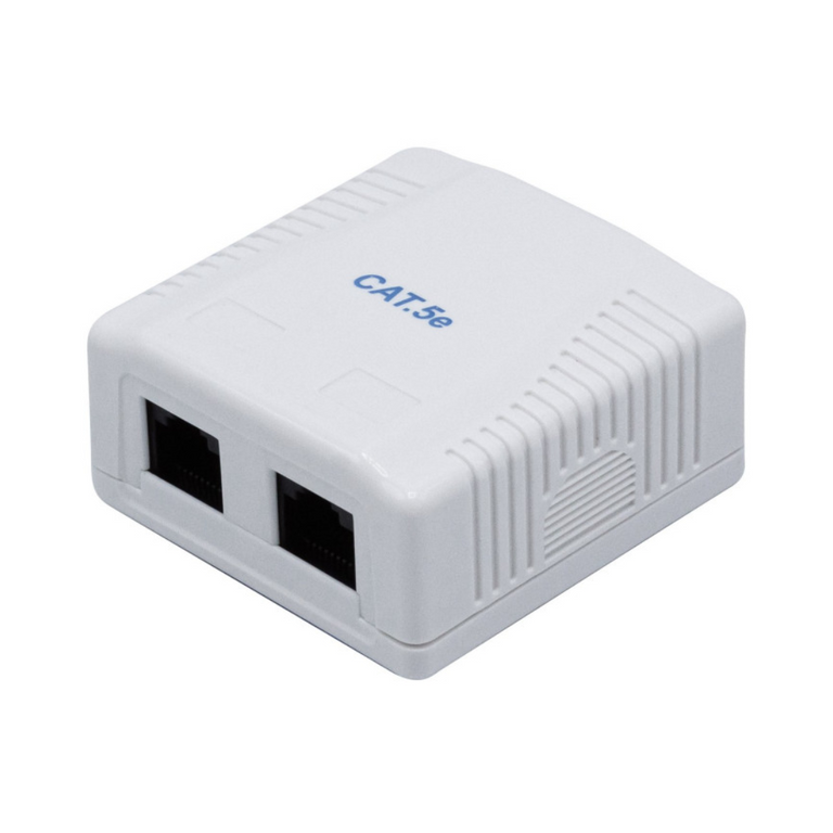 Caixa de montagem superficial com 2 conectores RJ45 fêmea.