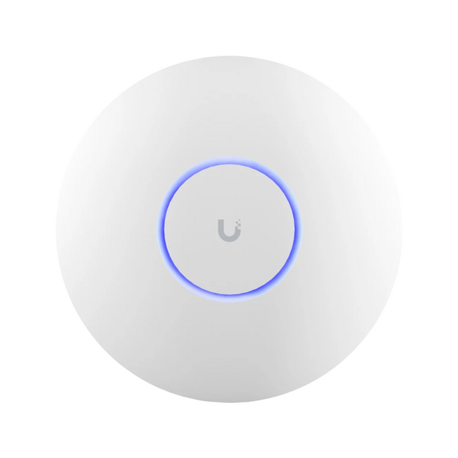 Ceiling-mounted WiFi 7 access point with 8 streams, compatible with 6GHz. Spectral analysis for improved channel selection. Coverage
