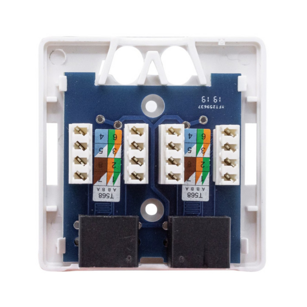 Caixa de montagem superficial com 2 conectores RJ45 fêmea.