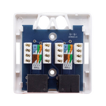 Caixa de montagem superficial com 2 conectores RJ45 fêmea.