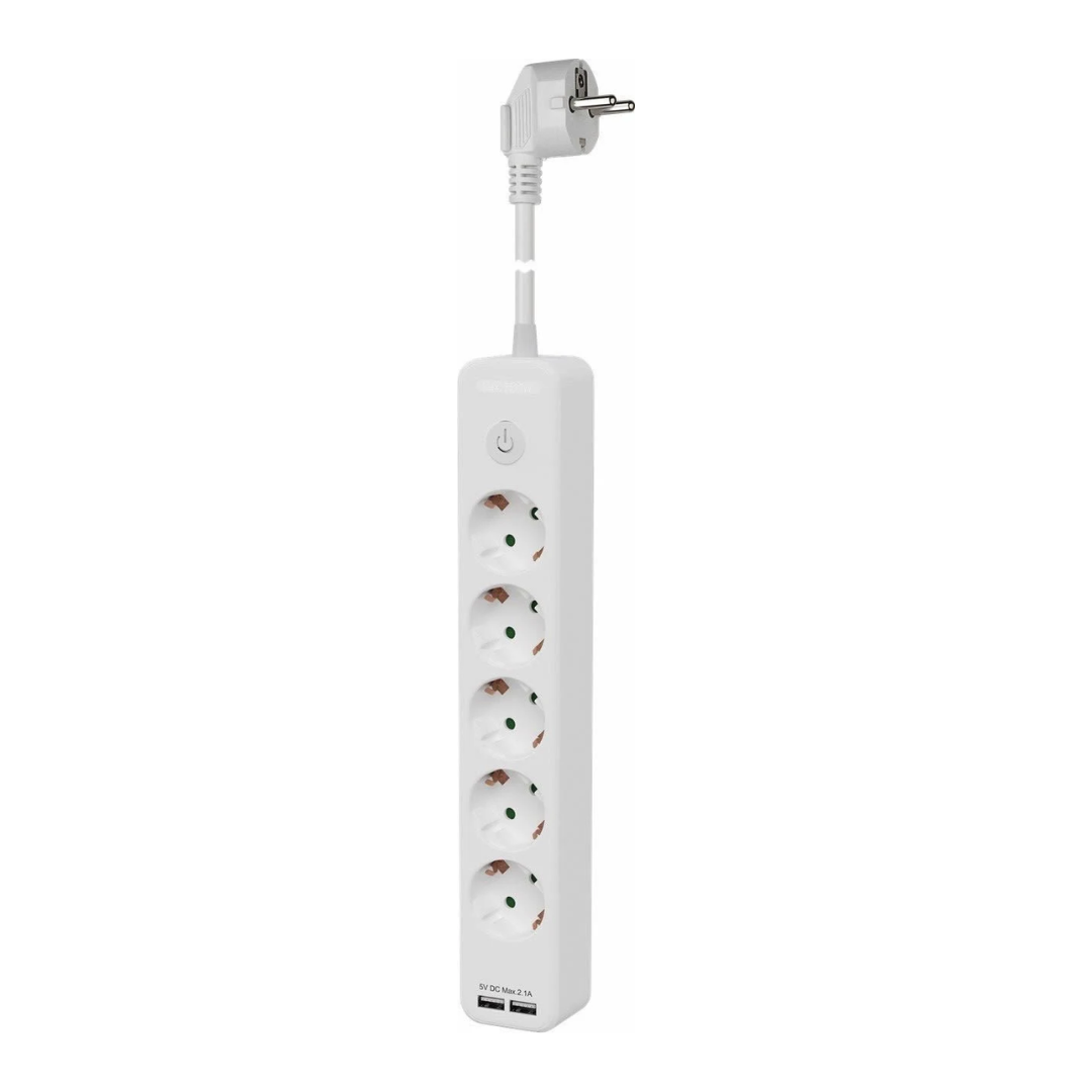 Regleta de Alimentación 5 Vías con Interruptor y 2 Puertos USB.