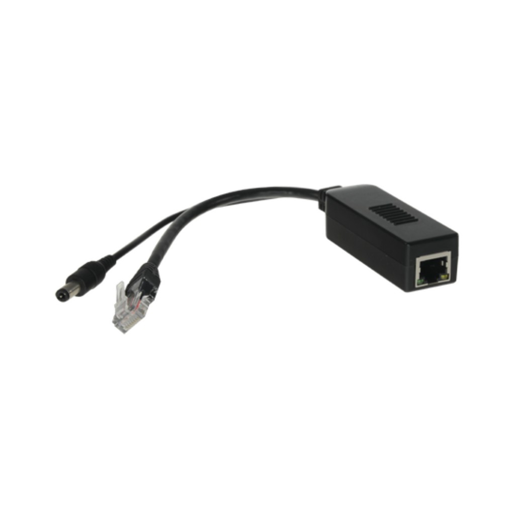 PoE Splitter - For non-PoE IP cameras - RJ45 (PoE) input - RJ45 and jack output - Max power 25W / DC 12V - PoE IEEE802.3a 