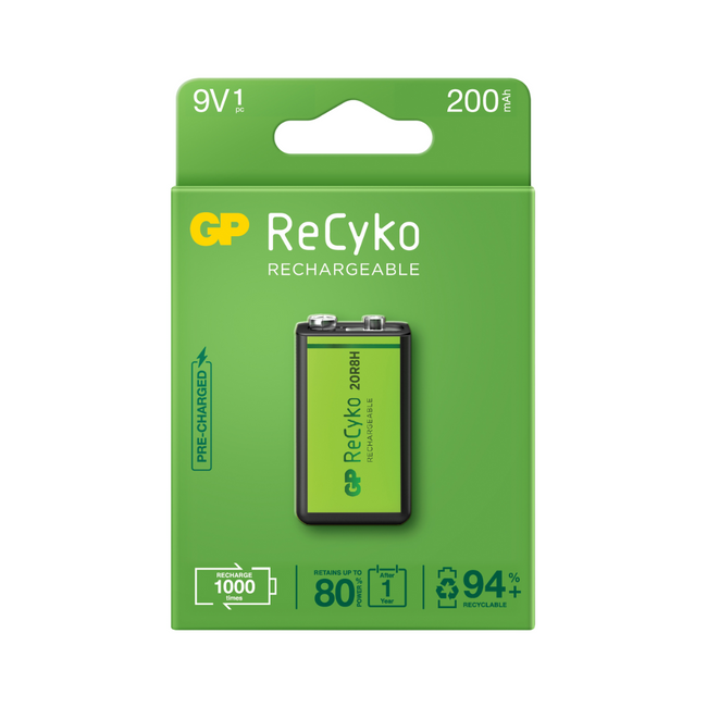 9V battery, LR09 ReCyko rechargeable 200mAh - Blister 1 unit.