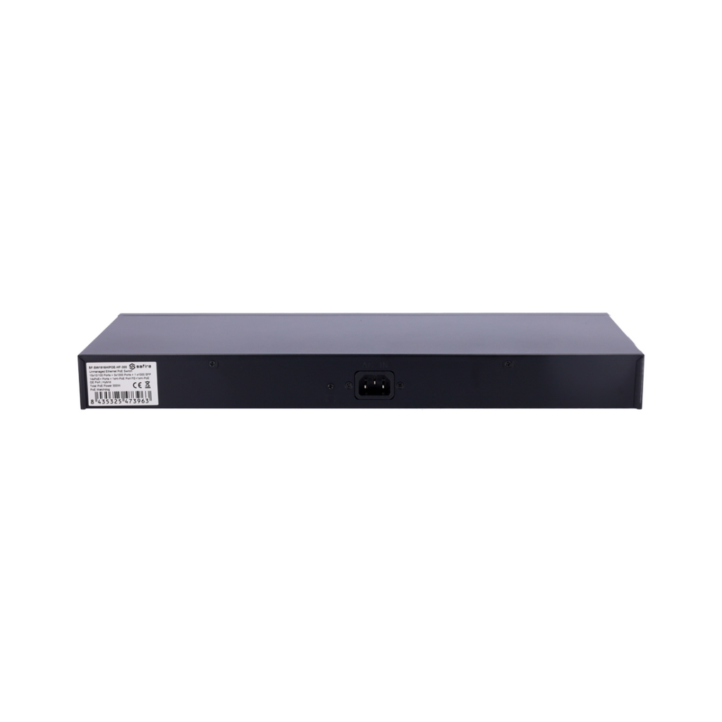 Switch PoE Safire SF-SW1916HIPOE-HF-300 de 16 puertos con uplink Gigabit y SFP, vista de detalle