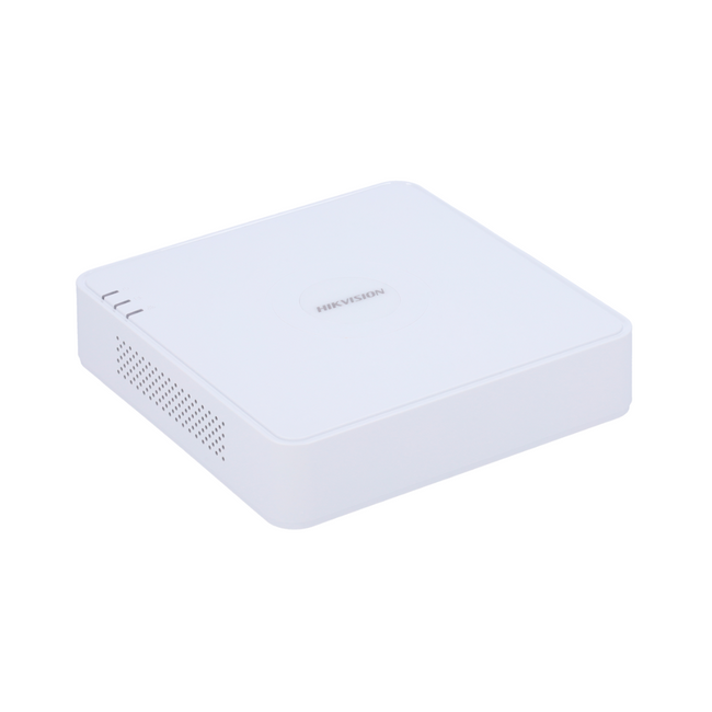 Grabador NVR Hikvision DS-7104NI-Q1/4P(D) de 4 canales PoE, vista trasera con puertos