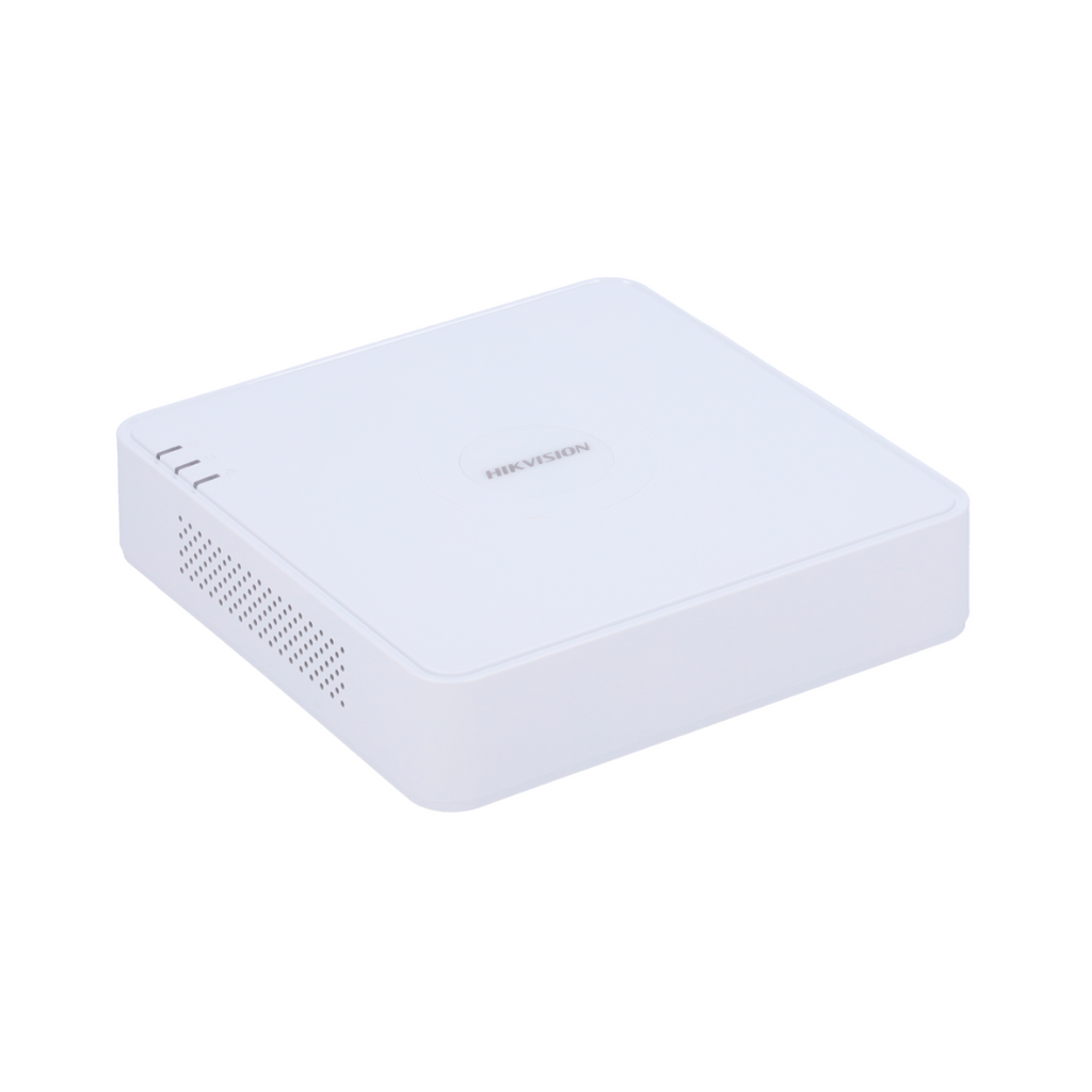 Grabador NVR Hikvision DS-7104NI-Q1/4P(D) de 4 canales PoE, vista trasera con puertos