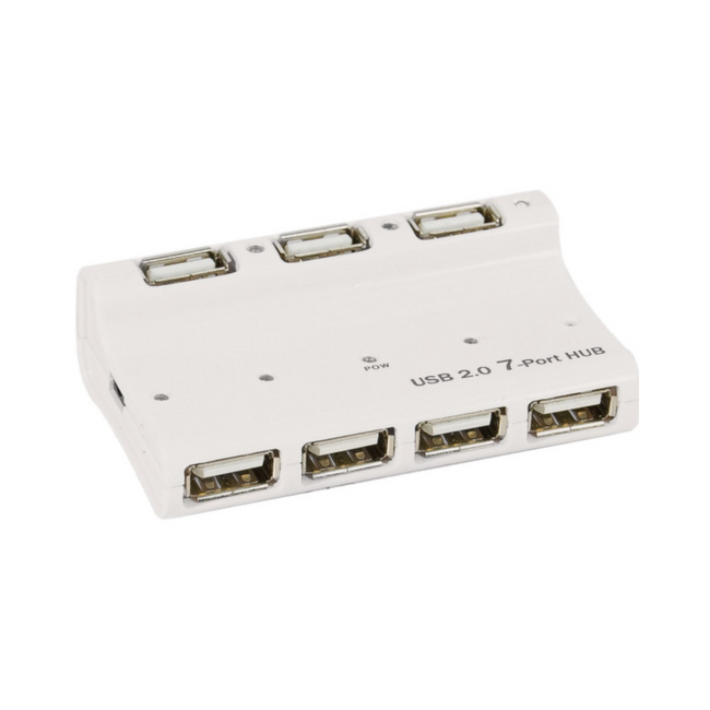 Hub USB 2.0 de secretária com 7 portas e alimentação própria