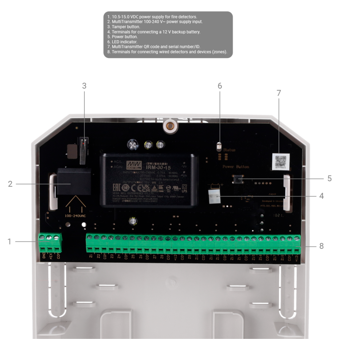 Expansor de zonas cableadas vía radio Inalámbrico 868 MHz Jeweller Hasta 18 Entradas cableadas de alarma y tamper Alarma configu