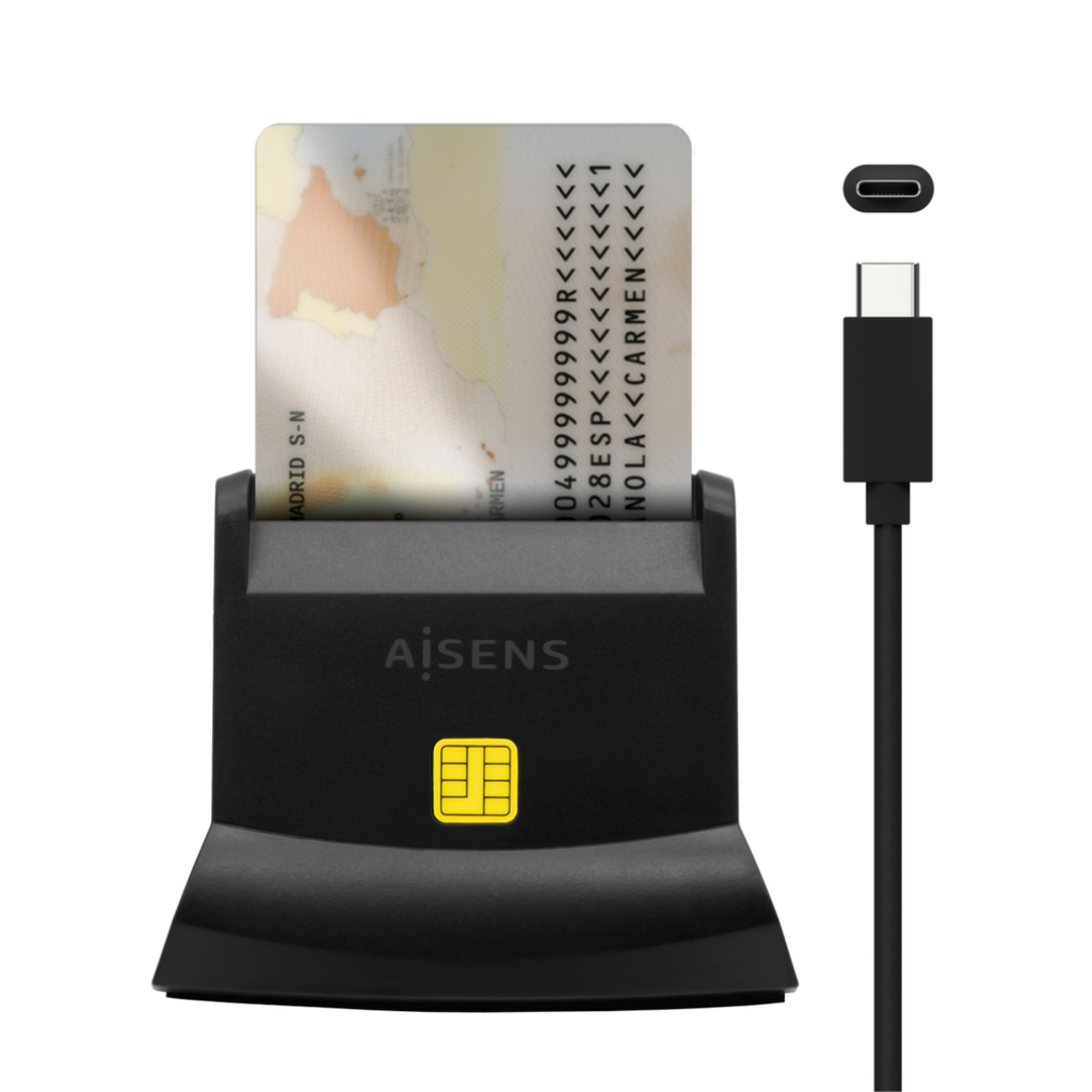 Leitor de cartões de identificação inteligente USB-C com leitores de cartões SIM, SD, Micro SD, MMC, RS-MMC e Micro MMC | Preto