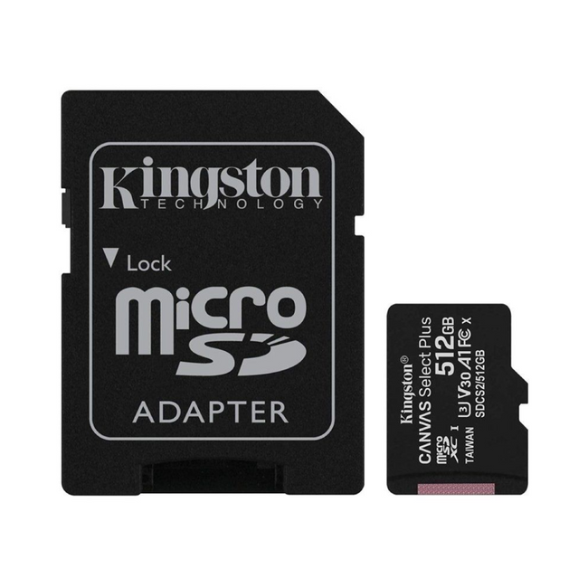 Kingston CANVAS Select Plus 512GB microSD XC Memory Card with Adapter / Class 10 / 100MB/s
