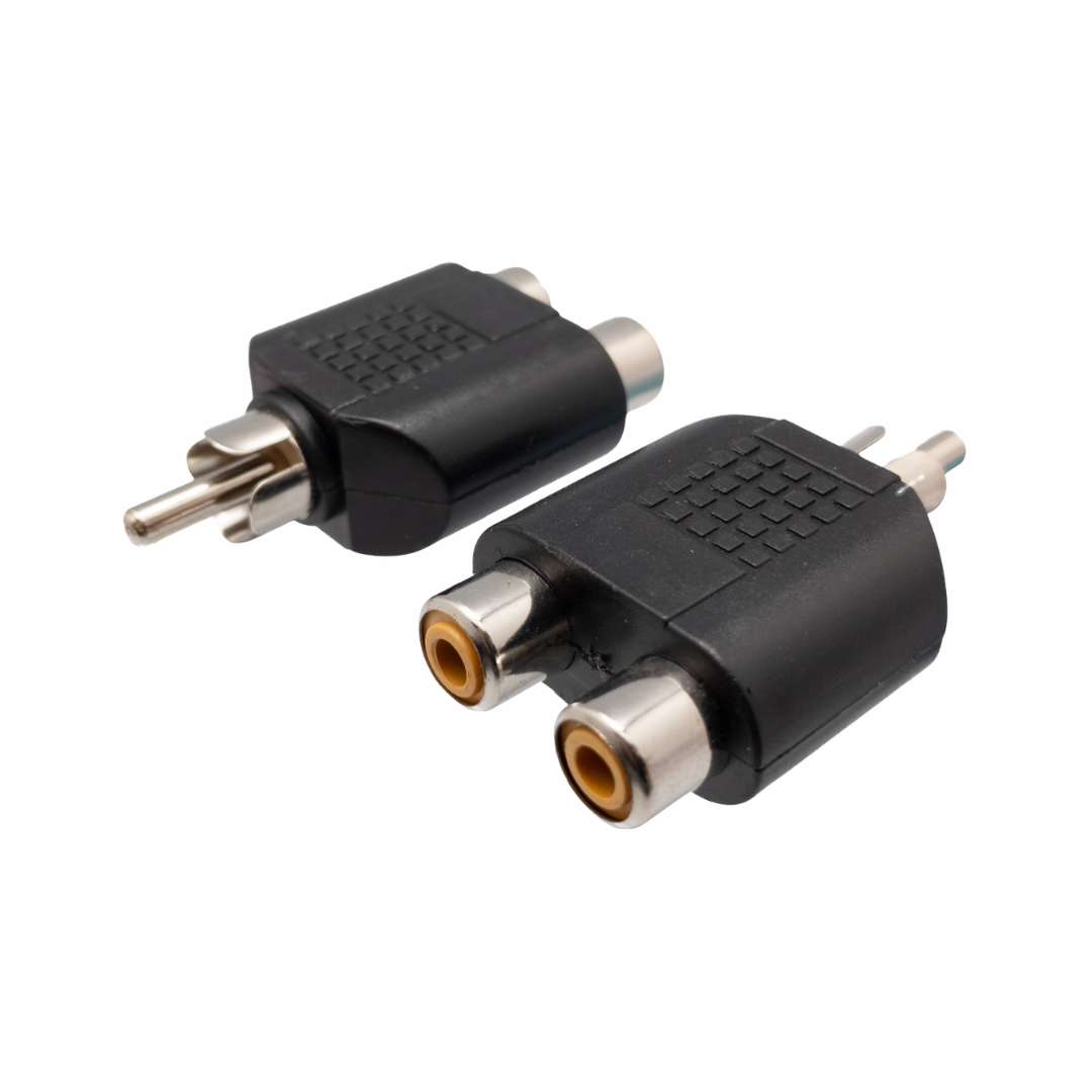 Adaptador de áudio RCA macho para 2 RCA fêmea