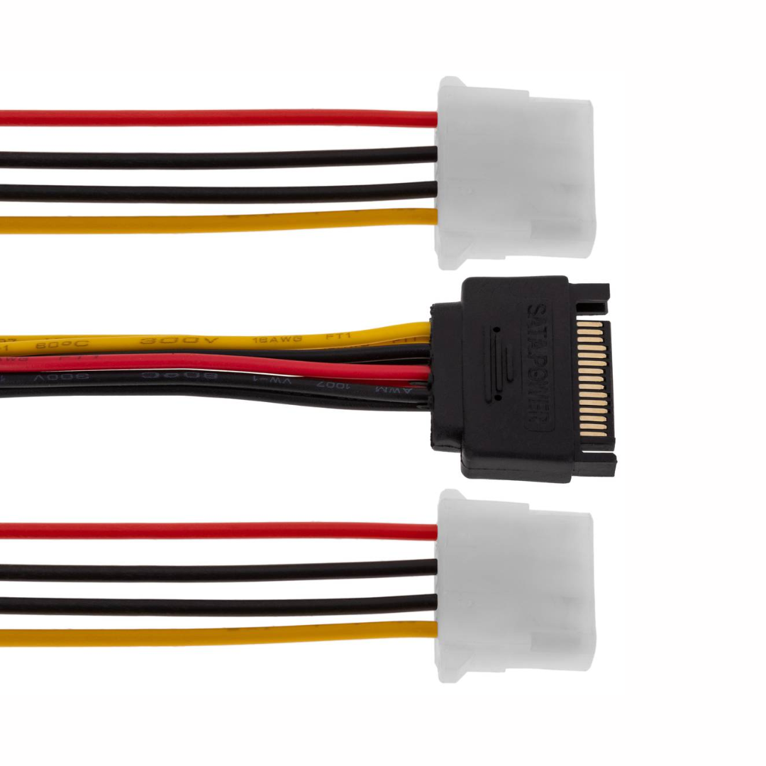 Cabo de alimentação SATA 15PM para 2 conectores MOLEX 4H de 15 cm