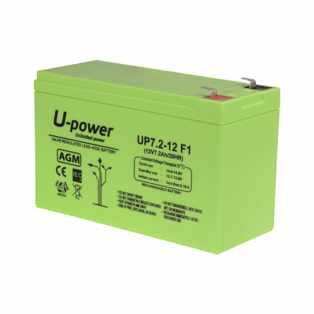 Upower Batería recargable Tecnología plomo ácido AGM Voltaje 12 V Capacidad 7.2 Ah 101 x 151 x 65 mm / 2180 g Para respaldo o us