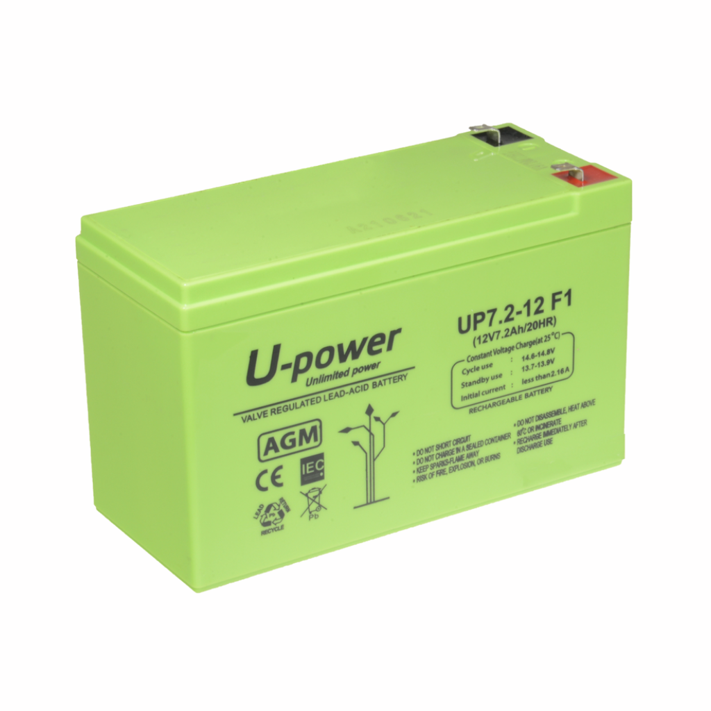 Upower Batería recargable Tecnología plomo ácido AGM Voltaje 12 V Capacidad 7.2 Ah 101 x 151 x 65 mm / 2180 g Para respaldo o us