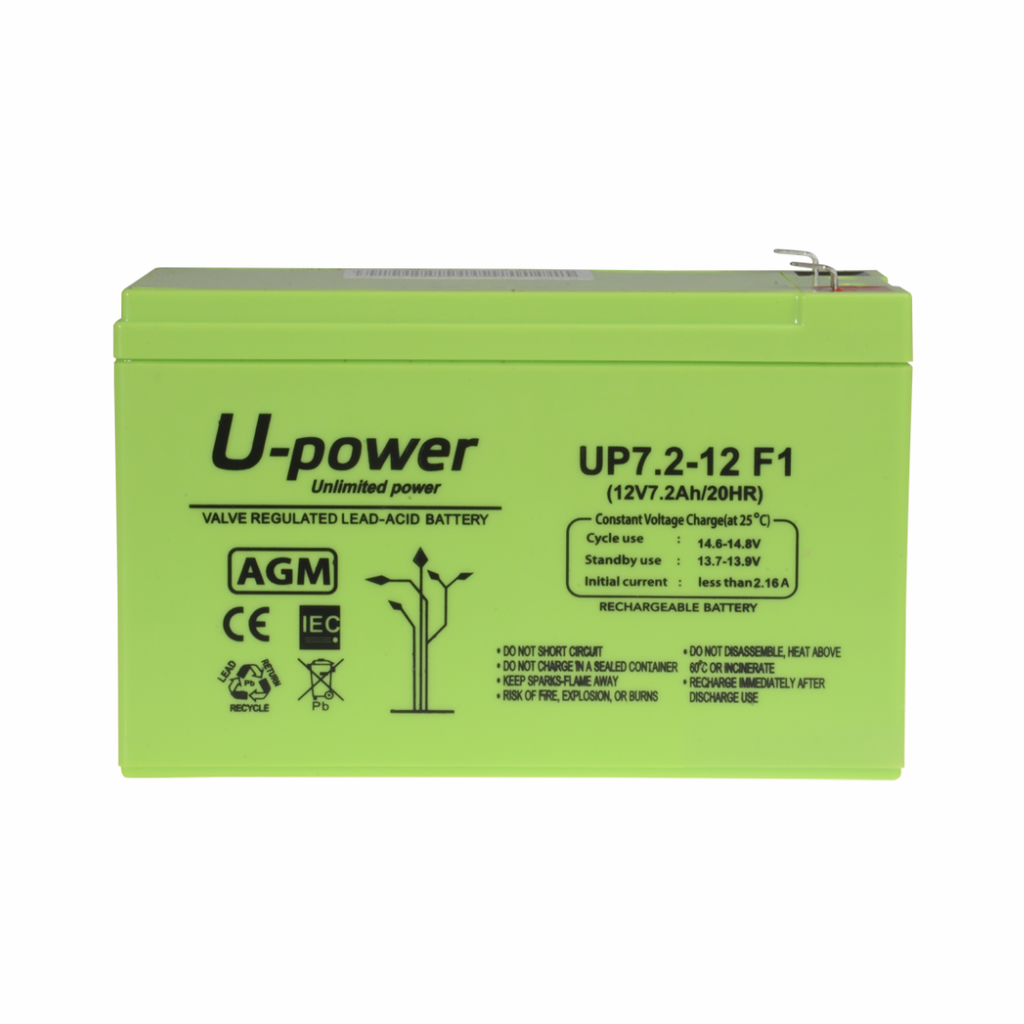 Upower Batería recargable Tecnología plomo ácido AGM Voltaje 12 V Capacidad 7.2 Ah 101 x 151 x 65 mm / 2180 g Para respaldo o us