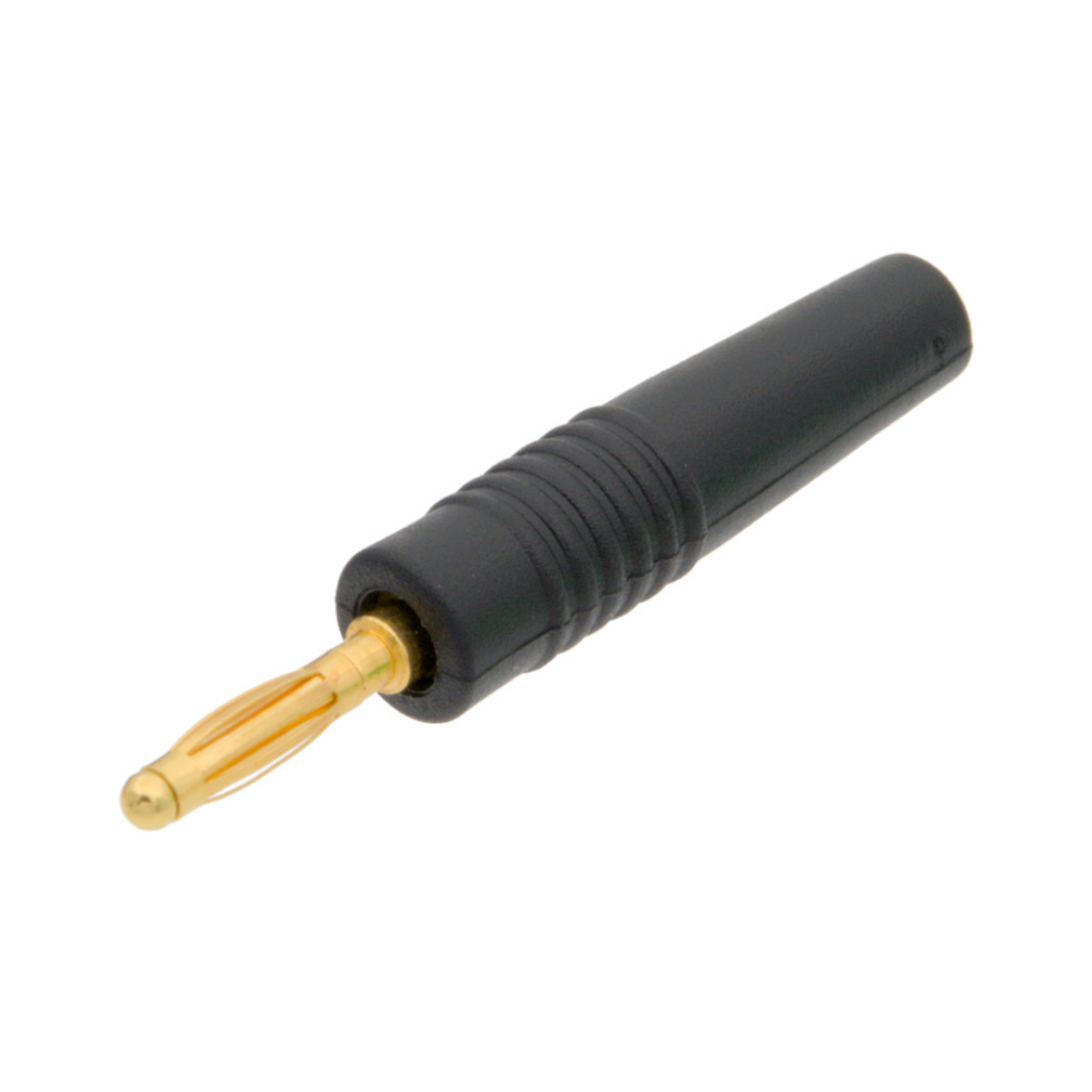 Tampão banana macho de 2 mm, corpo em silicone preto com 9 lâminas