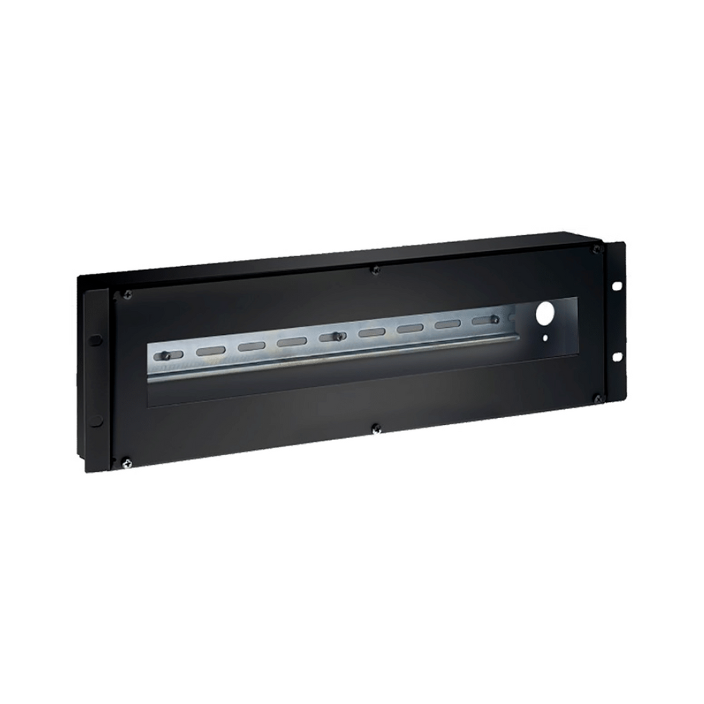 Suporte para painel de calha DIN de 19", tamanho 3U, entrada de cabos traseira, preto 