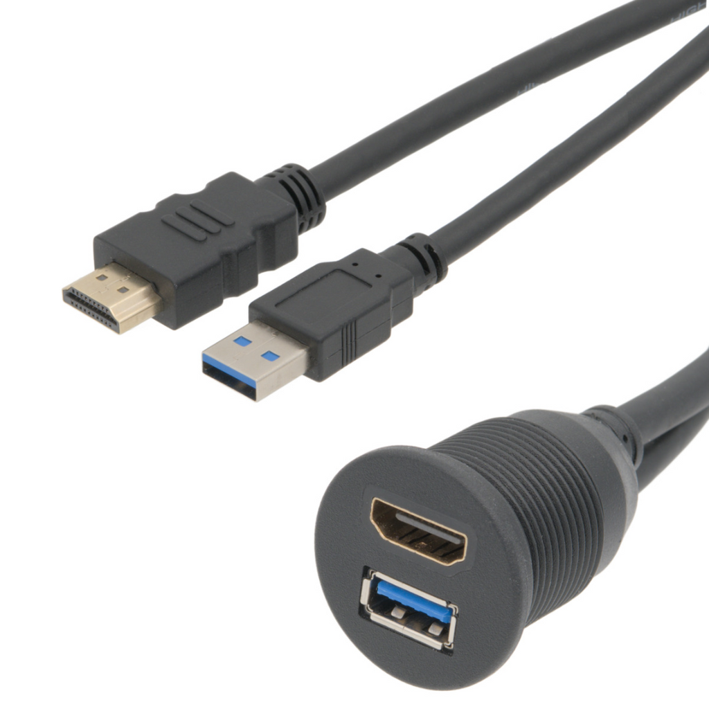 Painel USB 3.0 + HDMI 2.0 Macho para Fêmea de 1 metro