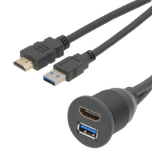 Painel USB 3.0 + HDMI 2.0 Macho para Fêmea de 1 metro
