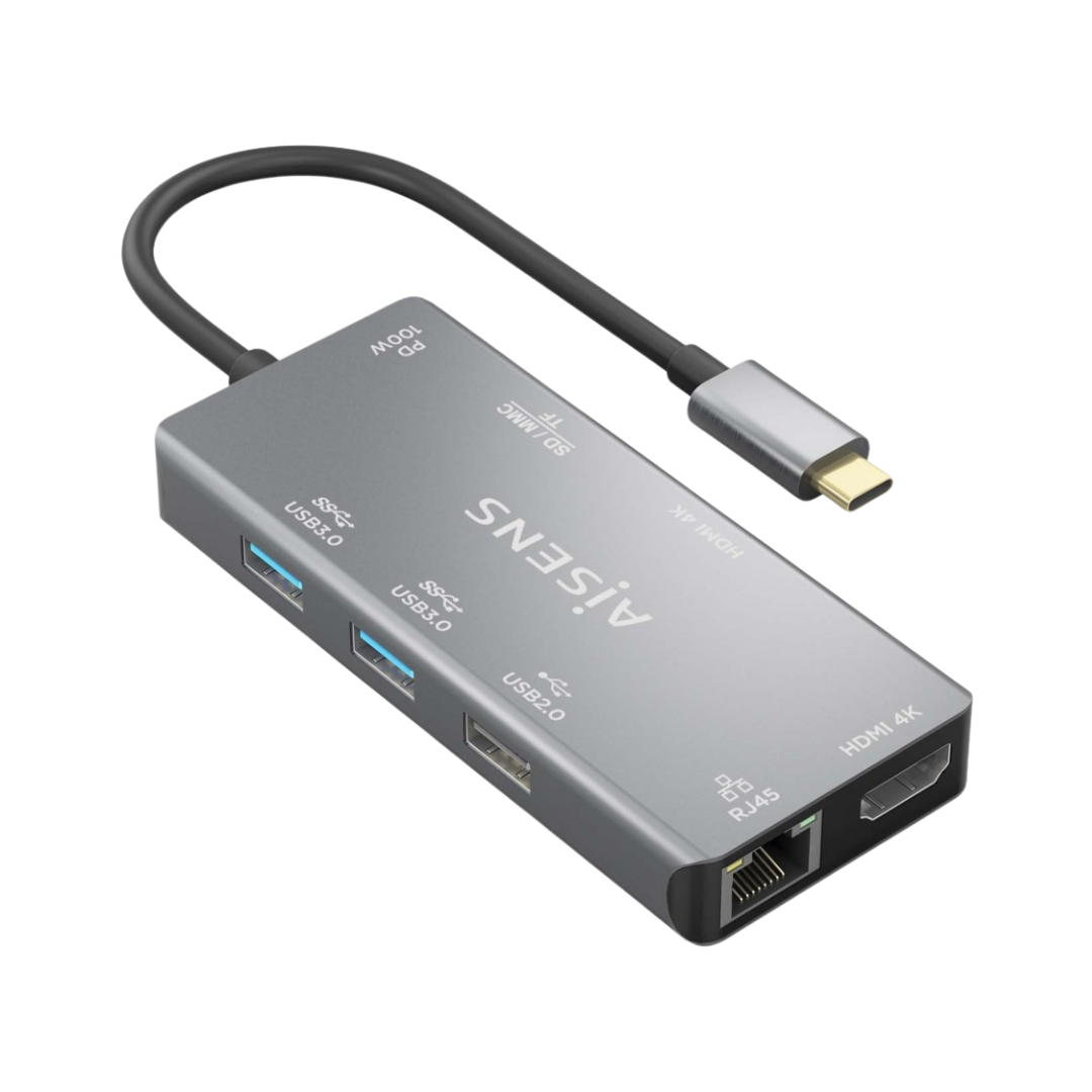 USB-C DOCK 9 EN 1, 2xHDMI RJ45 3xUSB-A 1xUSB-C PD LECTOR, GRIS, 15CM